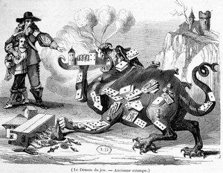 Der Dämon des Spiels - Französische allegorische Gravur