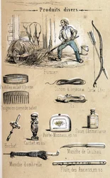 Der Esel und seine Produkte, Gravur von 1860 in „Die lehrreichen Erholungen“ Synoptisches Gemälde von Jules Delbruck. Private Sammlung