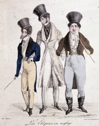 Die Elegante in Nachlässigkeit, drei Häuser im Anzug - Lithographie