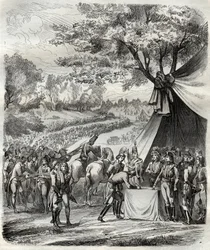 Das Ende des Vendée-Krieges - Hoche unterzeichnet einen Vertrag mit den Bretonen - Französische Revolution - Die Befriedung der Vendée - Abkommen von La Mabilais, 20. April 1795 - unterzeichnet zwischen General Hoche und den Anführern der Chouans - Unterze