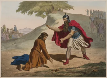 Das Treffen von Jakob und Esau, Illustration aus einem Katechismus L