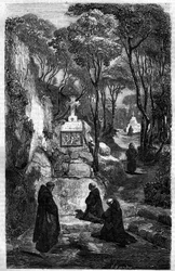 Die Mönche von Saint Benoit (Saint Benoit) im Gebet. Stich in „Histoire des Papes-Rois-Reines-et-Empereurs à travers les siècles“ von Maurice Lachatre