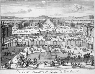 Die Ställe und Tore von Versailles vom Palast aus gesehen, 1683