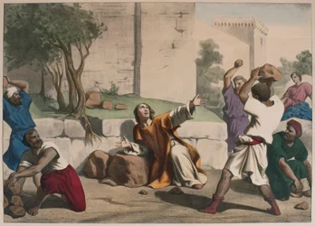 Die Steinigung des Heiligen Stephanus, Illustration aus einem Katechismus L