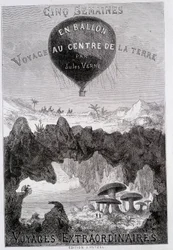 Titelseite: „Fünf Wochen im Ballon“ und „Reise zum Mittelpunkt der Erde“ von Jules Verne, sd. Ausgaben Hetzel unter dem allgemeinen Namen „Les Voyages Extraordinaires“