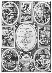 Titelseite von Commentaires et Annotations sur la Semaine de la Création du Monde von Guillaume Salluste du Bartas (1544-90) 1583