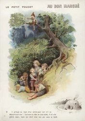 Däumling, sitzt im Baum