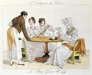 Zu viel Auswahl, Tafel 44 aus Le Bon Genre, 1827