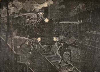 Zwei Männer von einem Zug erfasst, Illustration aus Le Petit Journal: Supplement illustre, 1898