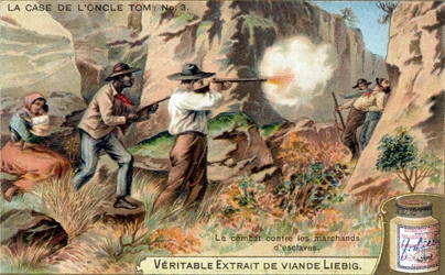 Onkel Toms Hütte: Der Kampf gegen die Sklavenhändler. Basierend auf dem Roman von Harriet Beecher Stowe. Liebig Chromolithographie.