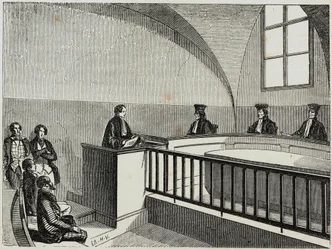 Eine These an der Juristischen Fakultät in Paris - Gravur in "Tableau-de-Paris" von Edmond Texier 1852