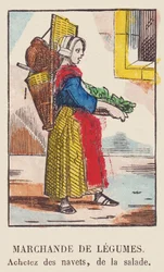 Gemüsehändler. Kaufen Sie Rüben, Salat., um 1819
