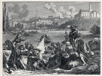 Vendée-Krieg (1793-1796): Die Vendeaner, nach der Schlacht von Cholet besiegt, kehren am 18. Oktober zur Loire zurück