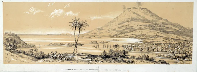 Ansicht von Pointe-à-Pitre vor dem Erdbeben. Gravur von 1843. Chartres, Museum der Schönen Künste