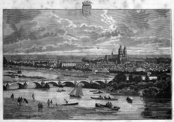 Ansicht der Stadt Tours in der Indre et Loire. Gravur von 1880 in „La republique illustree“ private Sammlung
