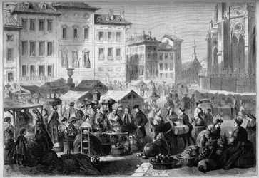 Ansicht des Spaziergangs in Bayonne, auf dem Place Notre Dame. Pyrenees Atlantique (64)