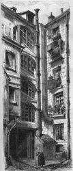 Innenansicht des Hofes des Hauses in der Rue d