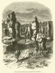 Ansicht aus dem Feld von Carnac, Département Morbihan (Gravur)