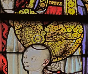 Fenster mit Darstellung eines Stifters mit Schmetterlingshaube