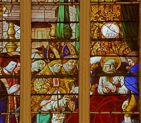 Fenster mit dem Heiligen Ludwig: wundersame Genesung und Gelübde, ins Heilige Land zu gehen