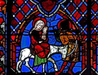 Fenster w01, die Flucht nach Ägypten darstellend