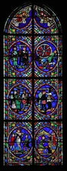 Fenster w.101, das Szenen aus dem Leben des heiligen Pantaleon darstellt