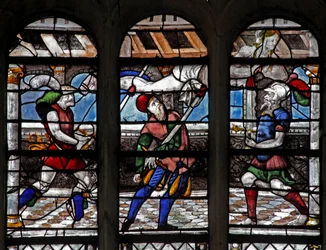 Fenster w109, das das Martyrium eines Heiligen (Julian?) darstellt