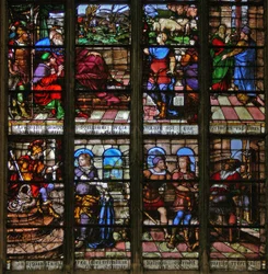 Fenster w113, Joseph wird von Potiphar beschuldigt; er erklärt seinen Traum dem Pharao