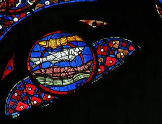 Fenster w115, die Erschaffung der Fische darstellend
