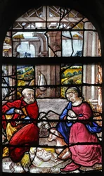 Fenster w16, das die Geburt Christi darstellt
