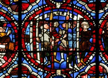 Fenster Nr. 17-L, Darstellung von Josua? der aus einer Stadt hervorgeht