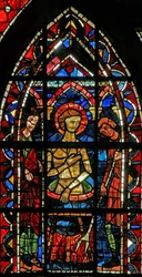 Fenster w202, eine Szene aus der Legende des heiligen Johannes darstellend: der Heilige in einem Kessel mit kochendem Öl