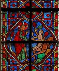 Fenster w207, die Erschaffung von Adam und Eva darstellend