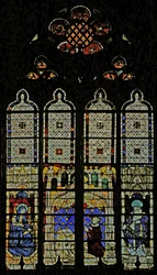 Fenster w210, das das königliche Fenster mit der Jungfrau Maria, Karl VI. und St. Denis darstellt