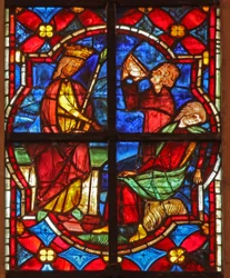 Fenster w212, Darstellung einer Szene aus der Legende von Johannes: der Heilige und der vergiftete Kelch
