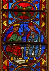 Fenster w213, Darstellung einer Szene aus dem Leben von St. Thomas: Gundaphorus, König von Indien, sendet nach einem Architekten