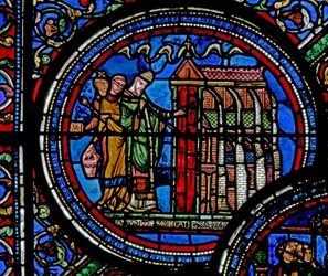 Fenster w23, Darstellung des Heiligen Thomas Becket, der eine Kirche weiht