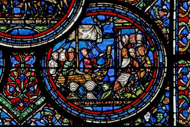 Fenster w23, Darstellung des Heiligen Thomas Becket, der nach England segelt
