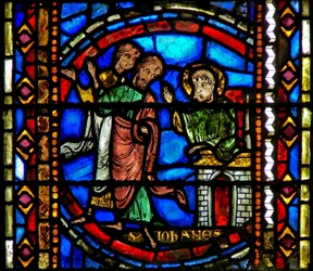 Fenster w53, Darstellung von St. Johannes der Täufer, der seine Jünger zu Christus sendet