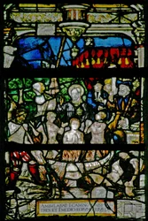 Fenster w6, Darstellung der drei Hebräer im brennenden Feuerofen (Buch Daniel)