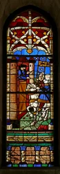 Fenster w8, das St. Augustinus darstellt, der den Grafen von Afrika, Bonifatius, besucht, um die Menschen von Hippo vor den Vandalen zu schützen