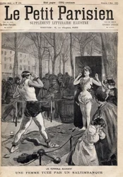 Frau bei einem Unfall während einer Straßenshow von Gauklern auf der Place des Quinconces in Bordeaux getötet. In „Le Petit Parisien“ am 05.03.1893 (Gravur)