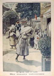 Frauen tragen Mehlsäcke während des Ersten Weltkriegs in Paris, Illustration aus Le Petit Journal, 8. Juli 1917