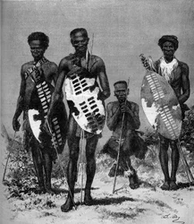 Zulu-Krieger. Gravur in „The Illustrous World“ Nr. 1146 vom 15. März 1879.