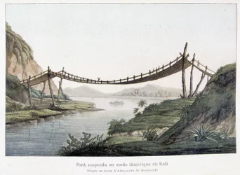 Hängebrücke in Südamerika, basierend auf einer Zeichnung von Alexander von Humboldt