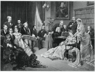 Richard Wagner und Liszt in Bayreuth mit Cosima und Siegfried - nach Fritz Georg Papperitz