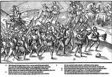 Die englischen Soldaten kehren triumphierend zurück, tragen abgetrennte irische Köpfe und führen einen Gefangenen an einem Halfter, Platte 5 aus 