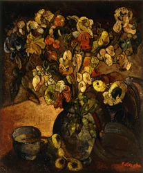 Stillleben mit Blumen und Schale