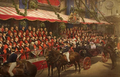 König Edward VII verleiht Alderman Edward B. James den Ritterschlag im Rathaus, 9. Juli 1908