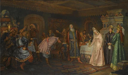 Die Kusszeremonie. Bojar Morozov, seine Frau Jelena und Prinz Serebrenni